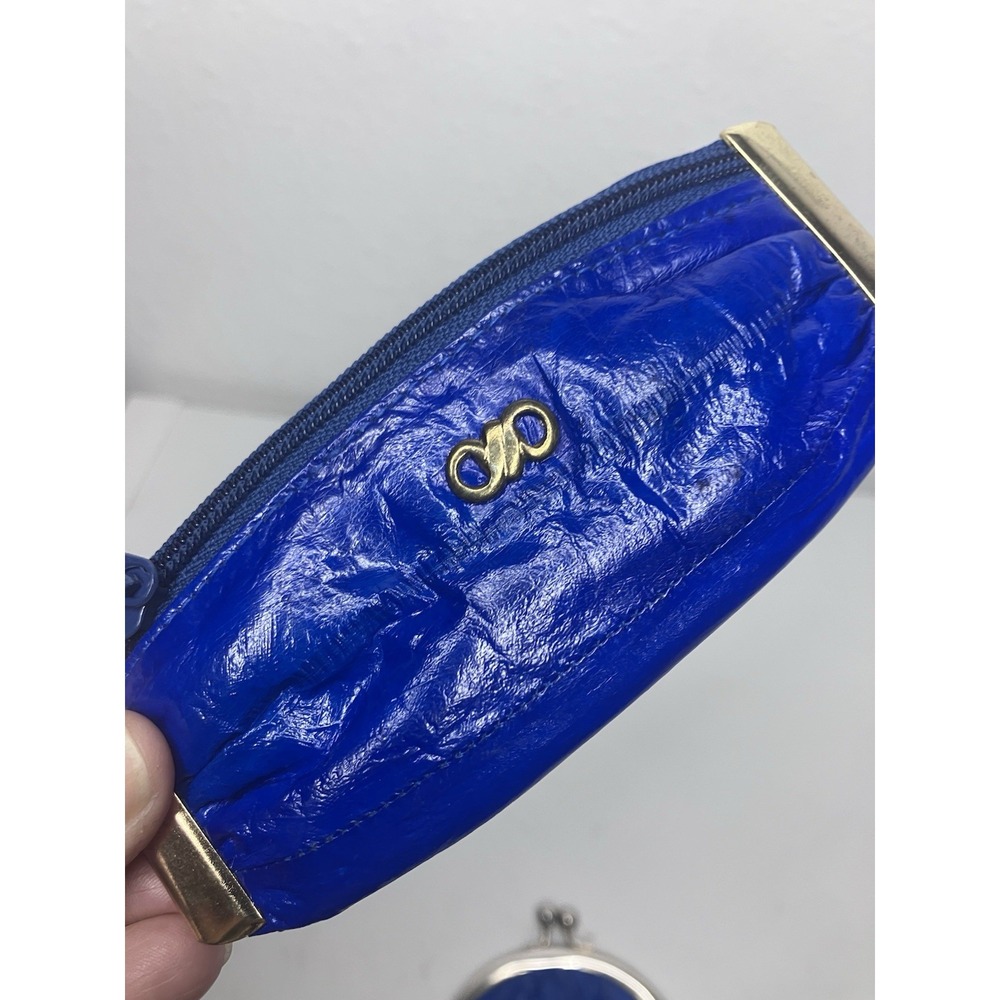 VTG Rare Blue Eel Skin Keychain + Double Kiss Lock Coin Purses Korea Gold Frame - Picture 2 of 12
